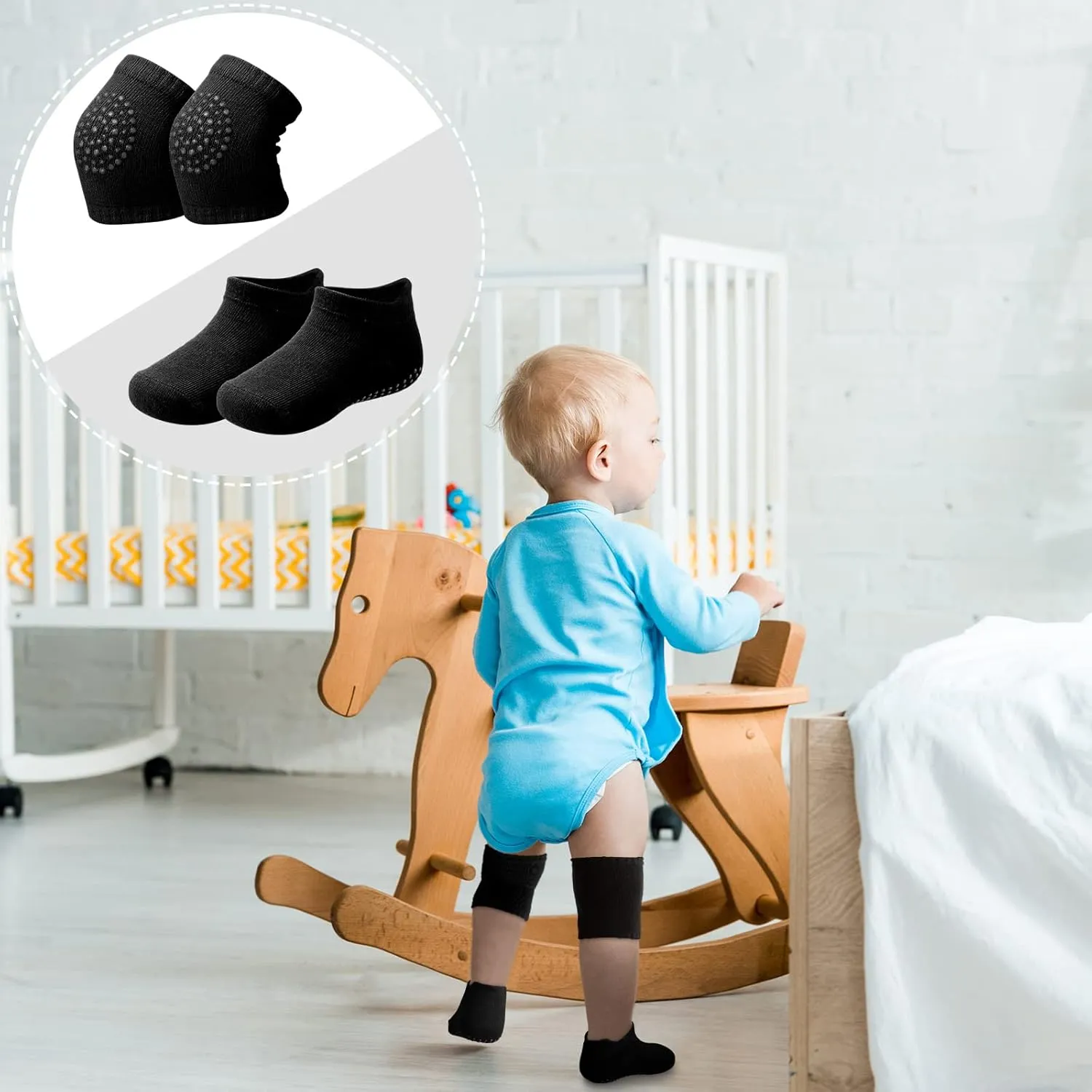 10 Pairs Baby Crawling Anti Slip Knee Pads and Anti Slip Baby Socks Set Unisex Toddler Knee Protectors Non Slip Ankle Socks