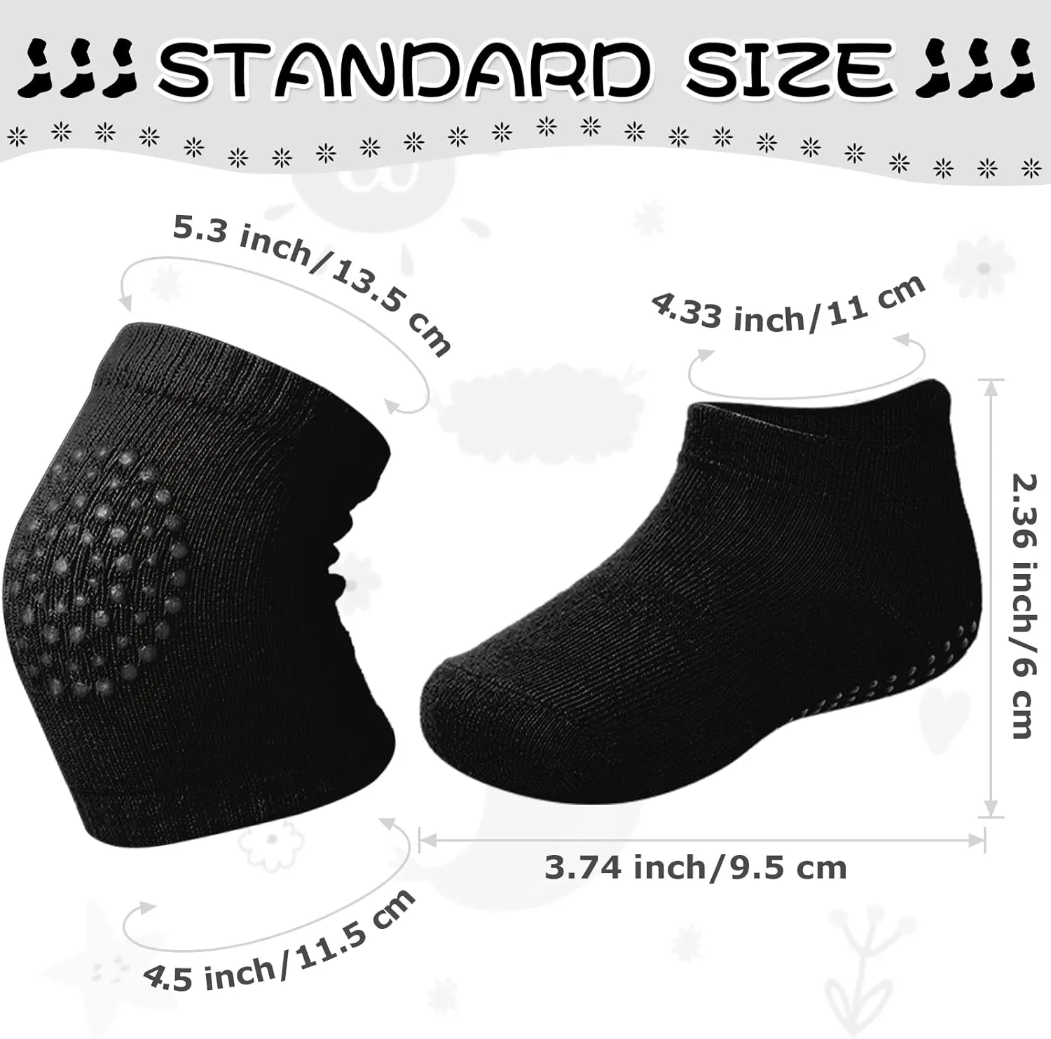 10 Pairs Baby Crawling Anti Slip Knee Pads and Anti Slip Baby Socks Set Unisex Toddler Knee Protectors Non Slip Ankle Socks