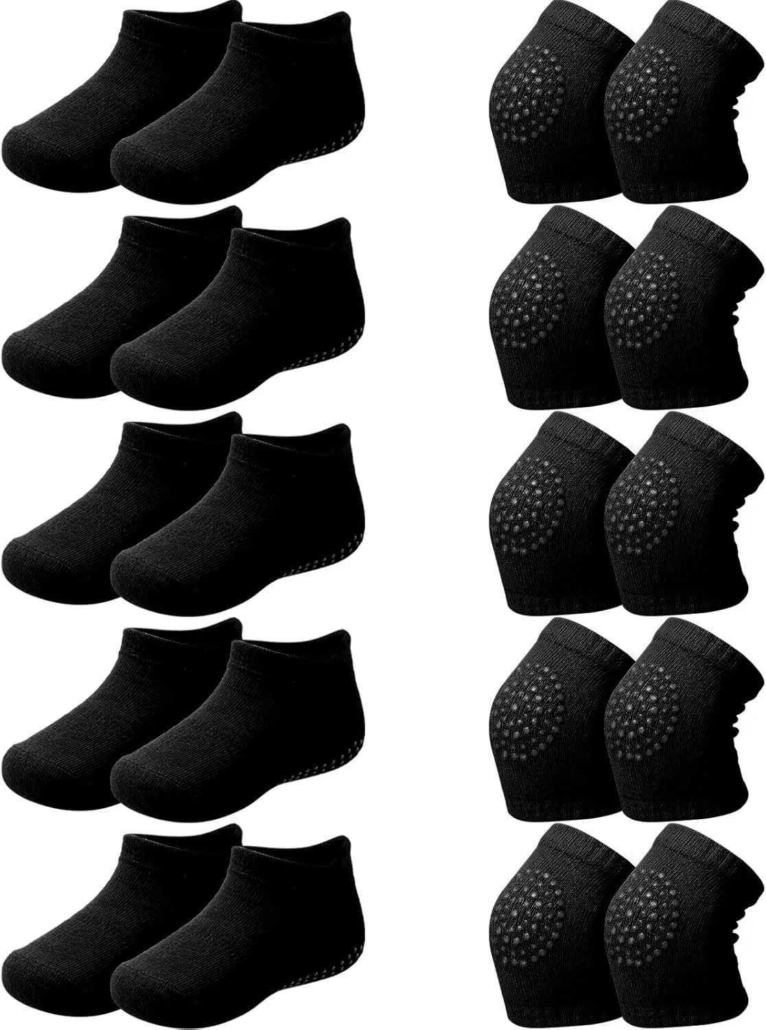 10 Pairs Baby Crawling Anti Slip Knee Pads and Anti Slip Baby Socks Set Unisex Toddler Knee Protectors Non Slip Ankle Socks