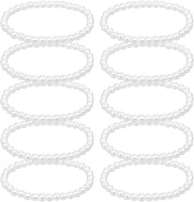 10 Pcs Pearl Bracelets, 0.2'' White Faux Pearl Bracelets for Women Beaded Stretch Strand Elastic Stackable Pearls Bracelet Set for Bridal Party Gift Wedding Bridesmaid Daily Wear