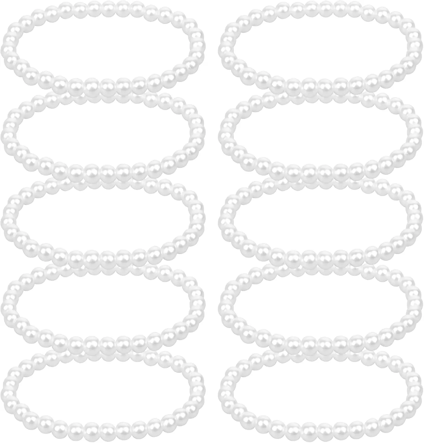 10 Pcs Pearl Bracelets, 0.2'' White Faux Pearl Bracelets for Women Beaded Stretch Strand Elastic Stackable Pearls Bracelet Set for Bridal Party Gift Wedding Bridesmaid Daily Wear