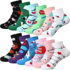 12 Pairs Compression Socks for Women and Men Circulation 15-20 Mmhg Nurse Ankle Compression Socks Novelty Funny Gifts for Nurses Doctors Assistant Athletic Outdoor Sport Supply
