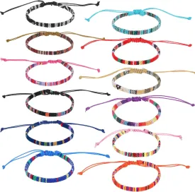12 Pcs Boho Bracelets Woven Bracelet Set Braided Bracelets Adjustable String Bracelets Thread Bracelets Ankle Bracelets Friendship Bracelet for Women Men Teens