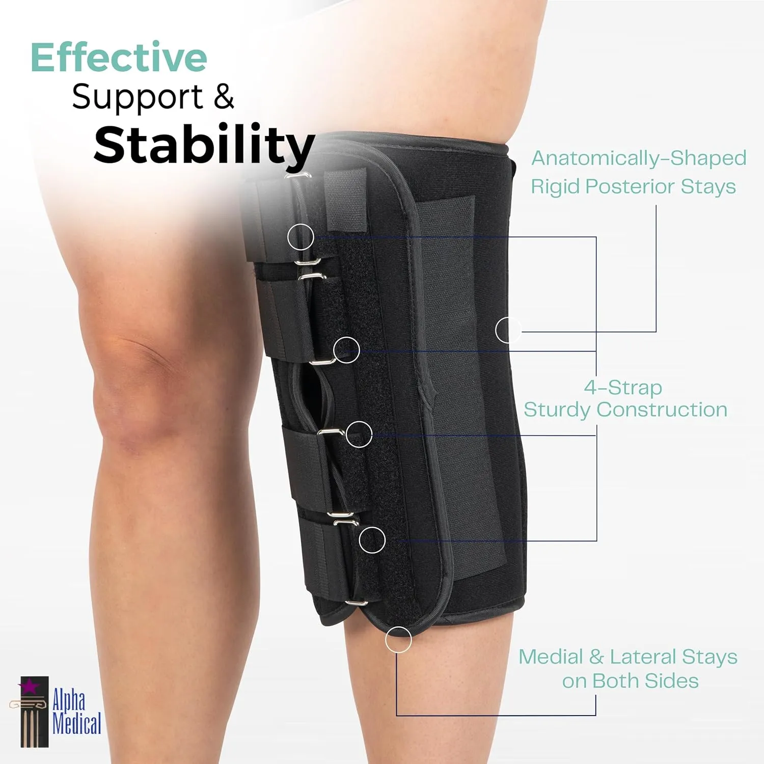 16 Long Adjustable Three Panel Orthopedic Knee Immobilizer  Supportive & Adjustable Side Panels  Knee Brace Stabilizer  Knee Immobilization L1830