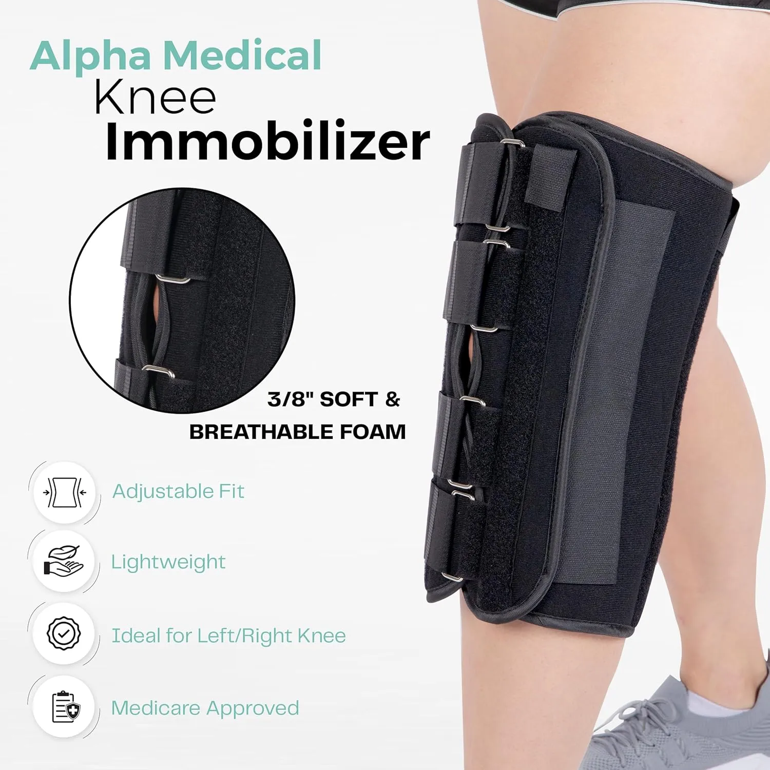 16 Long Adjustable Three Panel Orthopedic Knee Immobilizer  Supportive & Adjustable Side Panels  Knee Brace Stabilizer  Knee Immobilization L1830