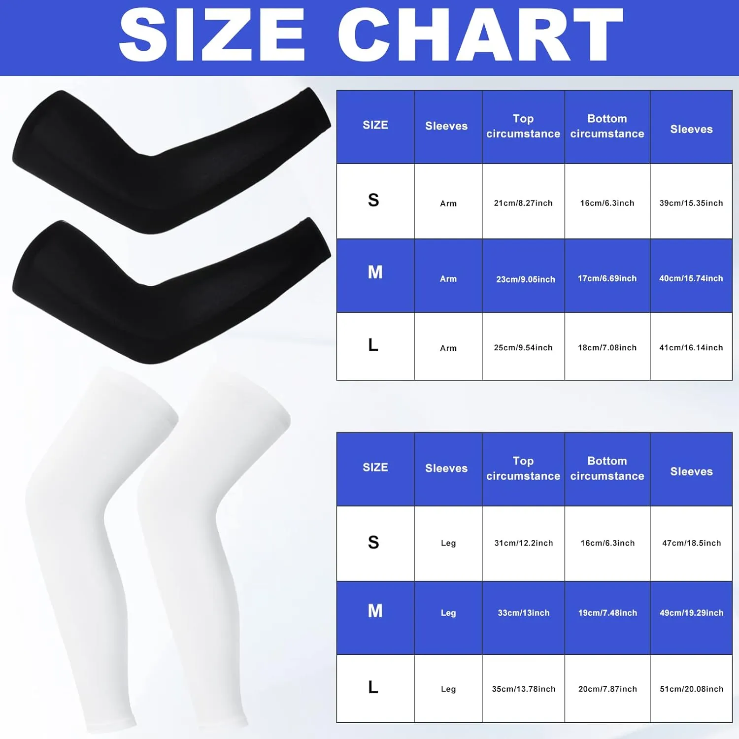 2 Pairs Compression Leg Sleeves Full Leg Compression Sleeve UV Protection Arm Sleeves with Anti-slip Silicone Strips