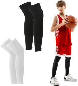 2 Pairs Kids Leg Sleeves Youth Leg Sleeves Leg Compression Sleeve for Basketball Football Volleyball Youth Boys Girls