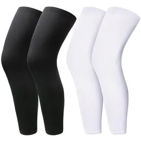 2 Pairs Leg Sleeves,Full Length Leg Compression Sleeve,Compression Long Knee Sleeve,Sports Leg Knee Sleeve with Anti Slip Silicone Strips for Men Women Running Basketball Football(White&Black)