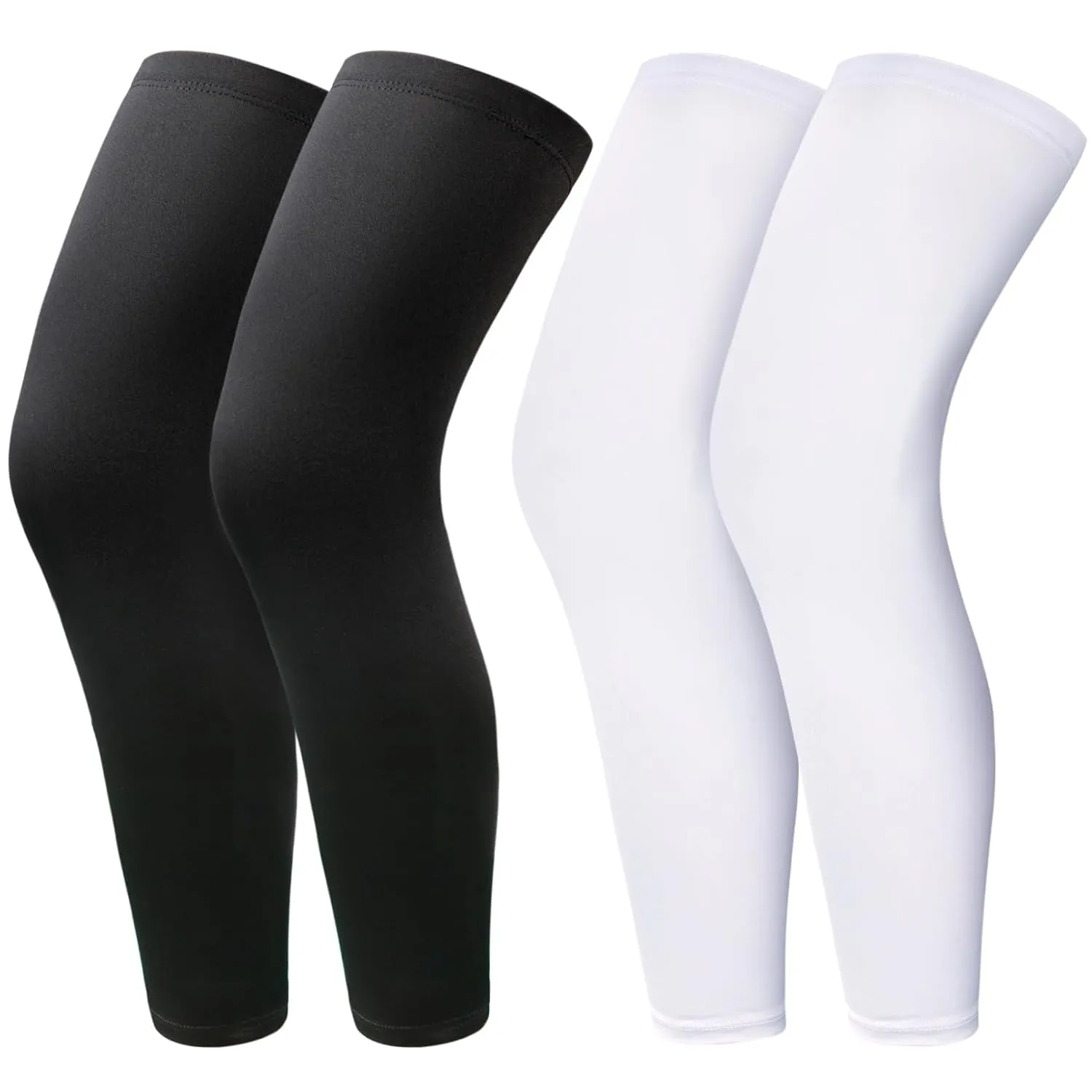 2 Pairs Leg Sleeves,Full Length Leg Compression Sleeve,Compression Long Knee Sleeve,Sports Leg Knee Sleeve with Anti Slip Silicone Strips for Men Women Running Basketball Football(White&Black)
