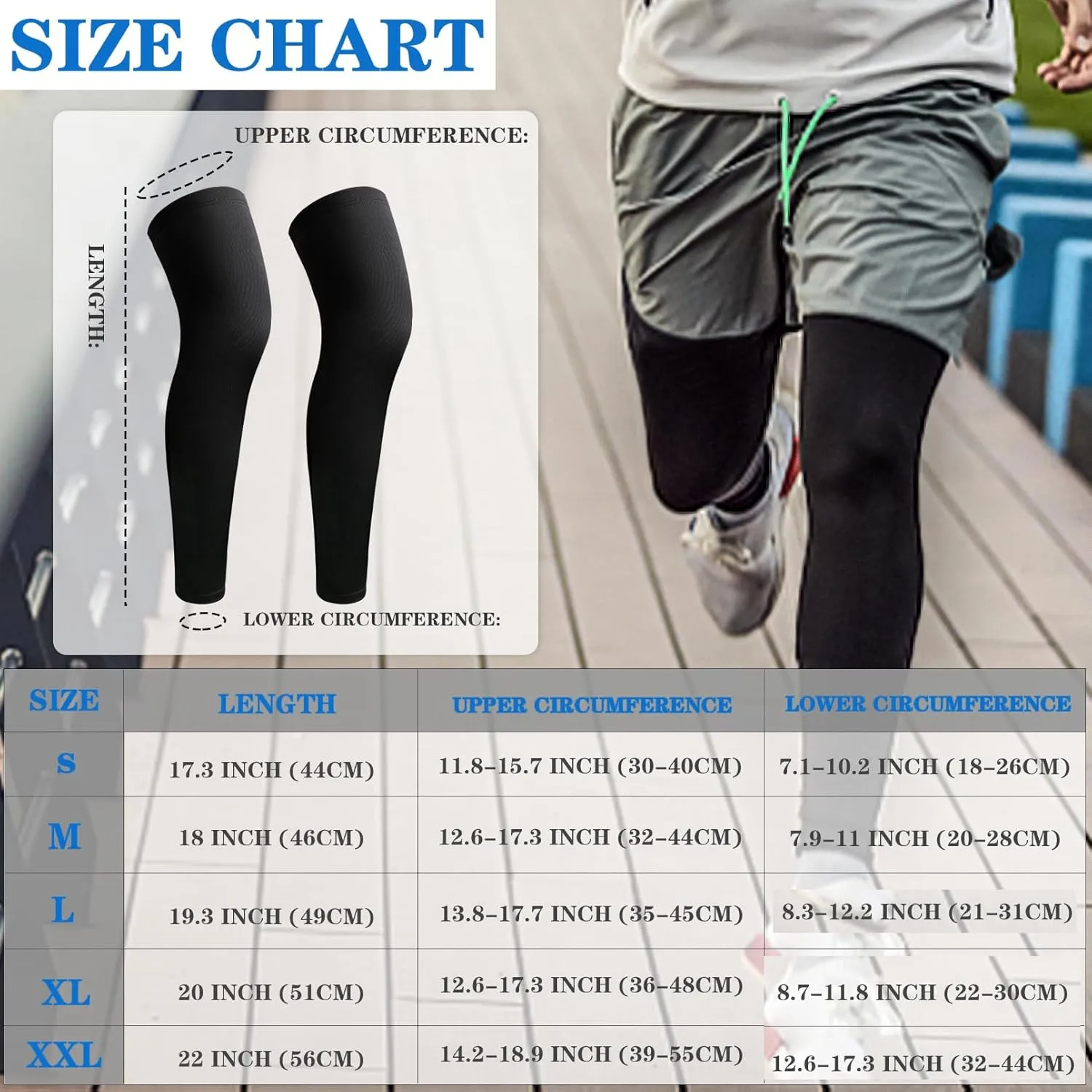 2 Pairs Leg Sleeves,Full Length Leg Compression Sleeve,Compression Long Knee Sleeve,Sports Leg Knee Sleeve with Anti Slip Silicone Strips for Men Women Running Basketball Football(White&Black)