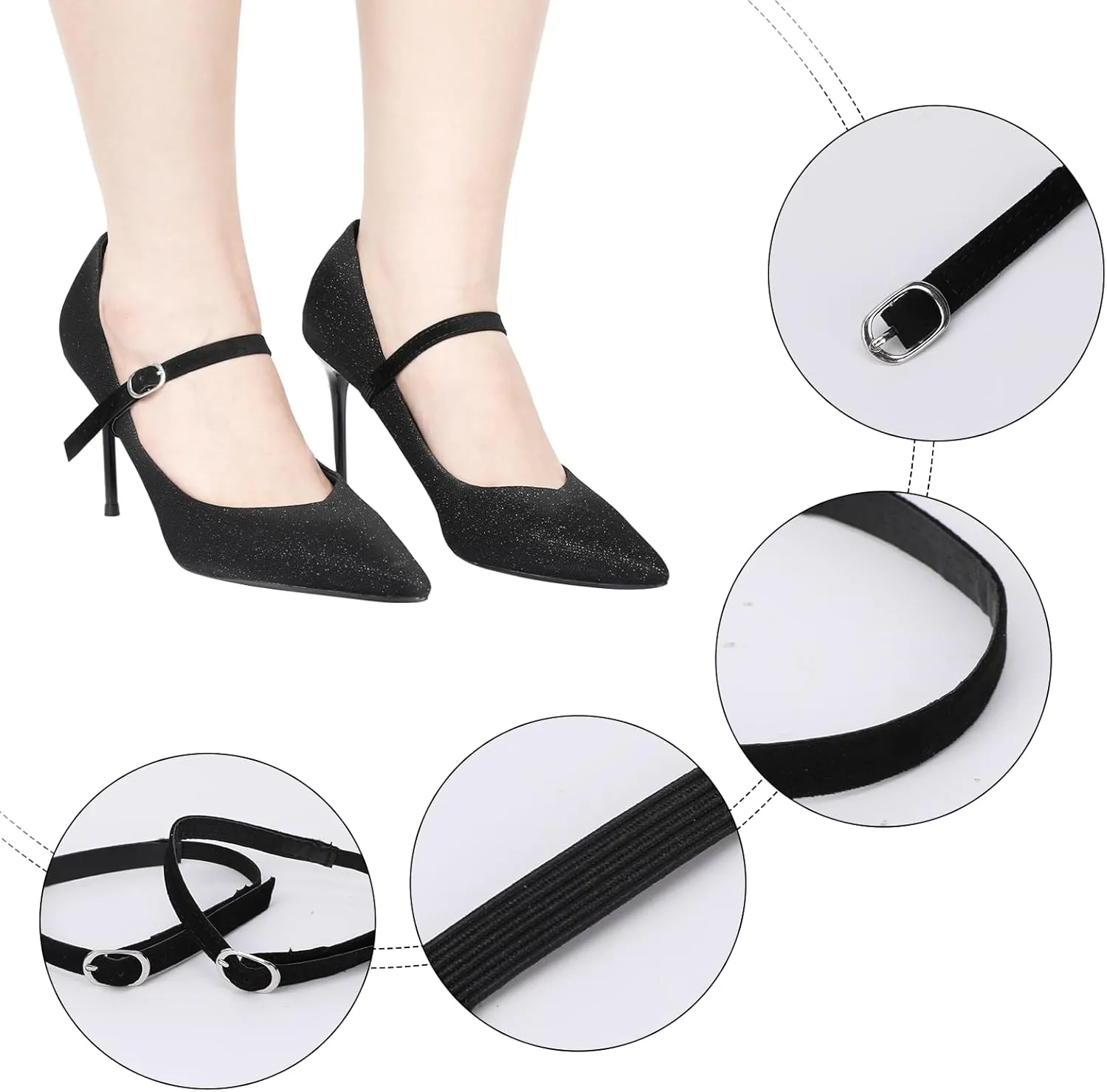 2 Pairs Shoe Straps,Detachable Ankle Straps,Adjustable PU Leather Shoes Belt Band for Women Girls Holding Loose Heels