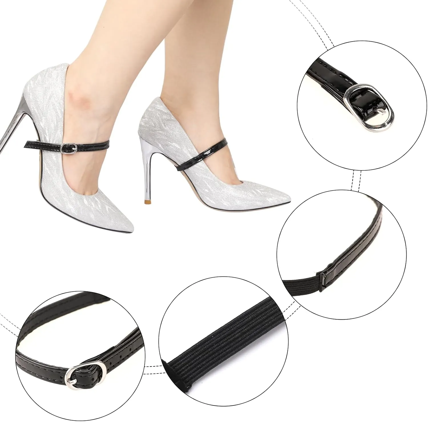 2 Pairs Shoe Straps,Detachable Ankle Straps,Adjustable PU Leather Shoes Belt Band for Women Girls Holding Loose Heels