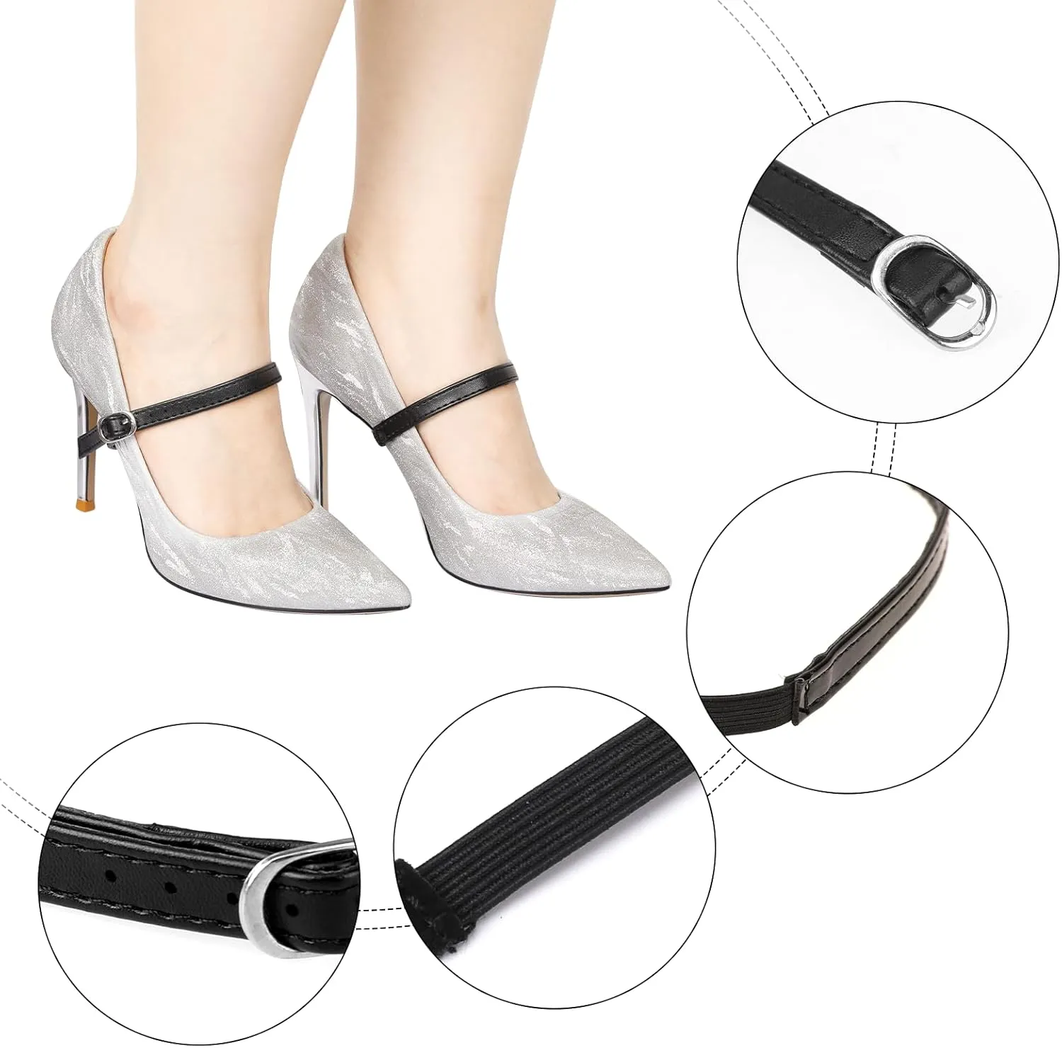 2 Pairs Shoe Straps,Detachable Ankle Straps,Adjustable PU Leather Shoes Belt Band for Women Girls Holding Loose Heels
