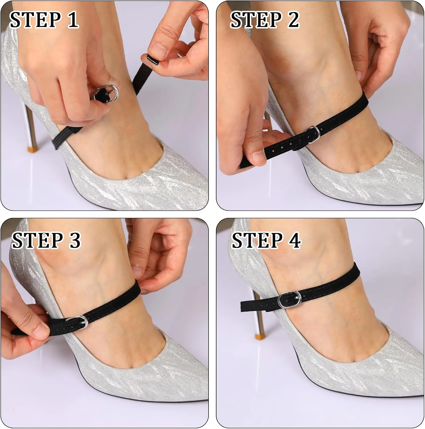 2 Pairs Shoe Straps,Detachable Ankle Straps,Adjustable PU Leather Shoes Belt Band for Women Girls Holding Loose Heels