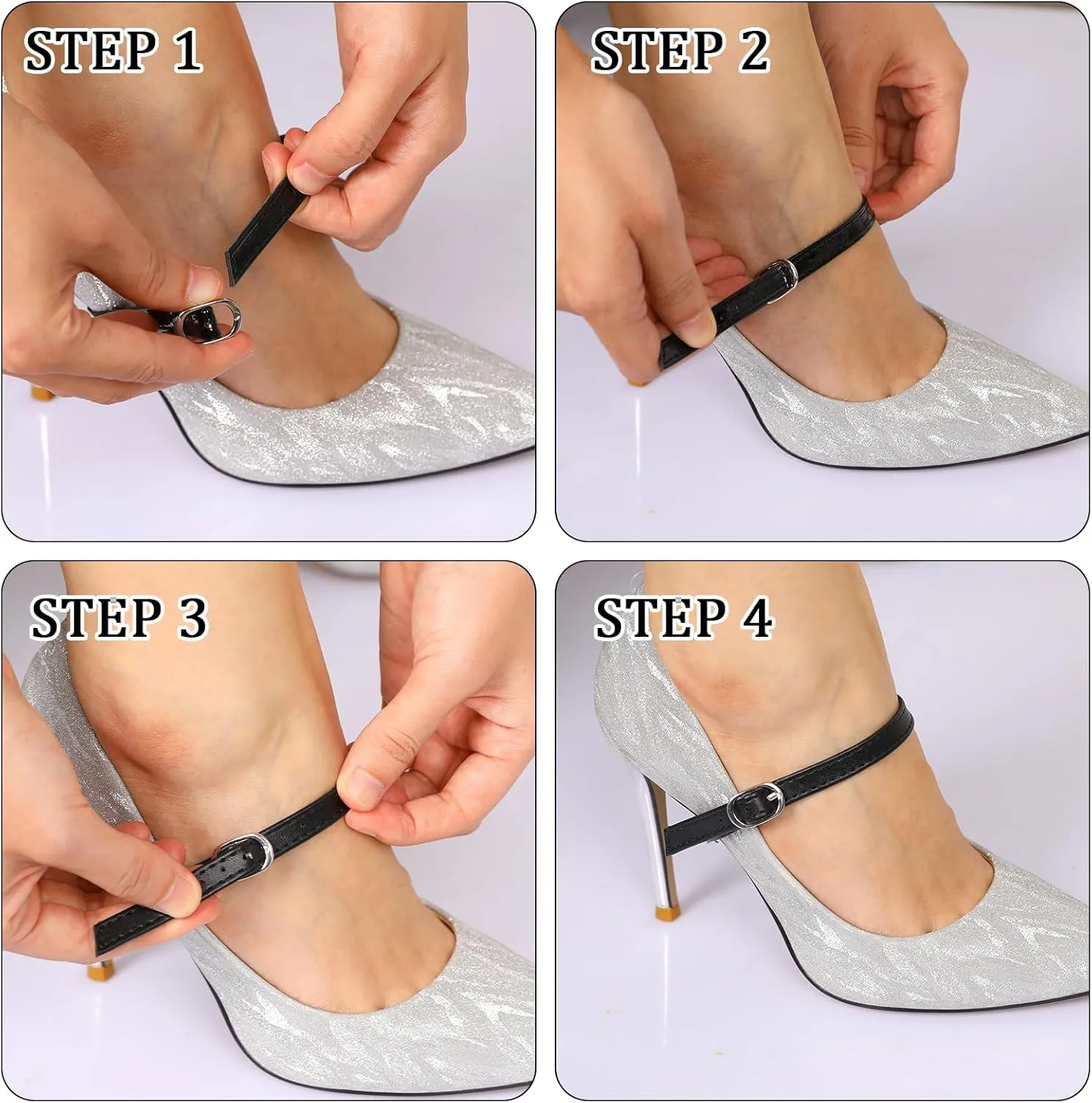 2 Pairs Shoe Straps,Detachable Ankle Straps,Adjustable PU Leather Shoes Belt Band for Women Girls Holding Loose Heels
