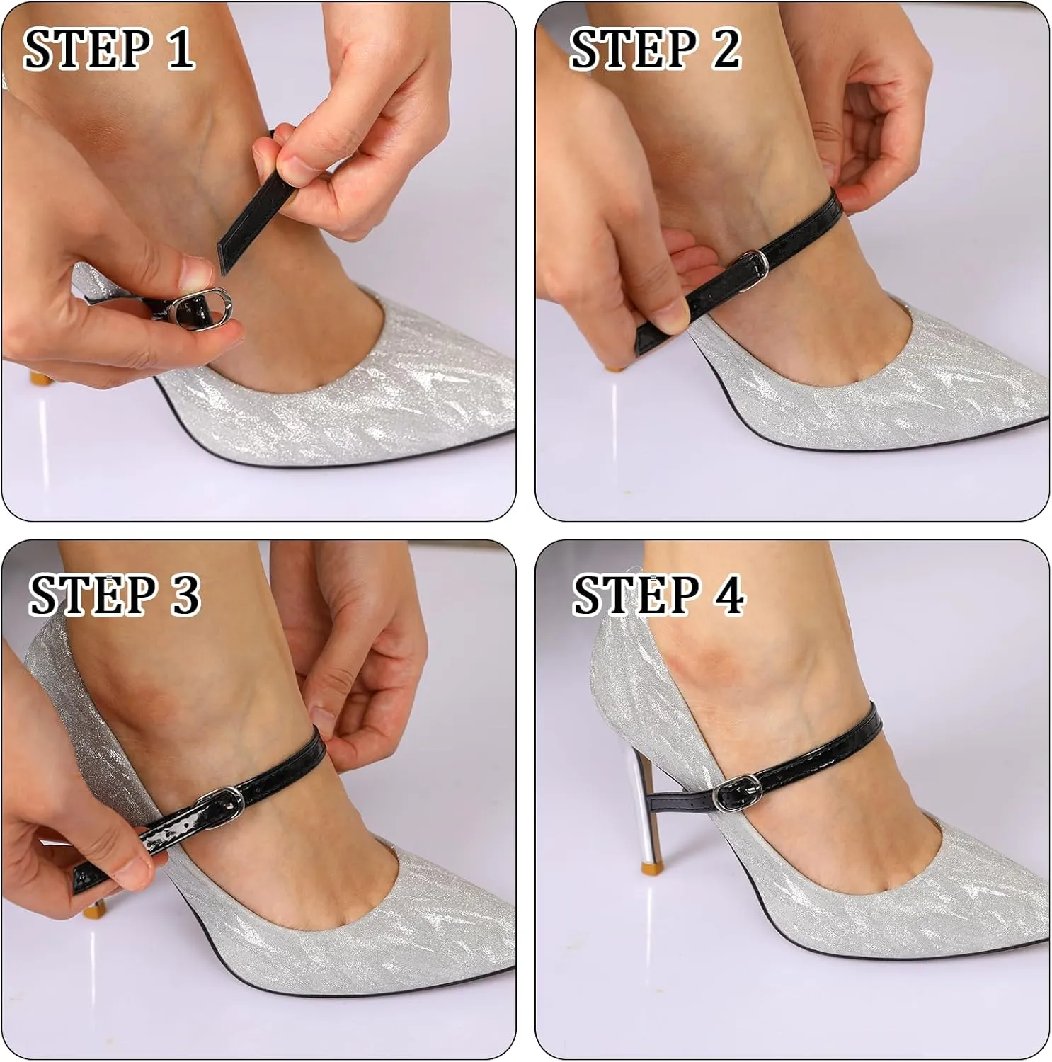 2 Pairs Shoe Straps,Detachable Ankle Straps,Adjustable PU Leather Shoes Belt Band for Women Girls Holding Loose Heels