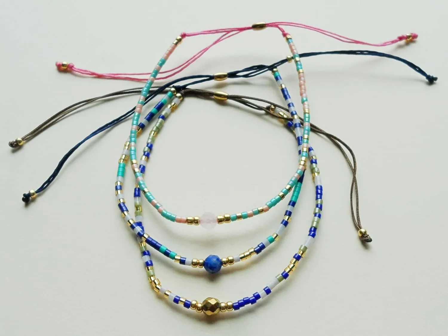 3 Beaded String Bracelets for Women, Minimalist Style Bracelets for Her, Knot Adjustable