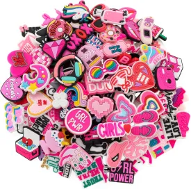 30,50,100pcs Random Pink Shoe Charms Kawaii Shoe Accessories for Girls Teens Cute Clog Sandals Decor Lovely Gift Wristband Bracelet Charms Party Favors