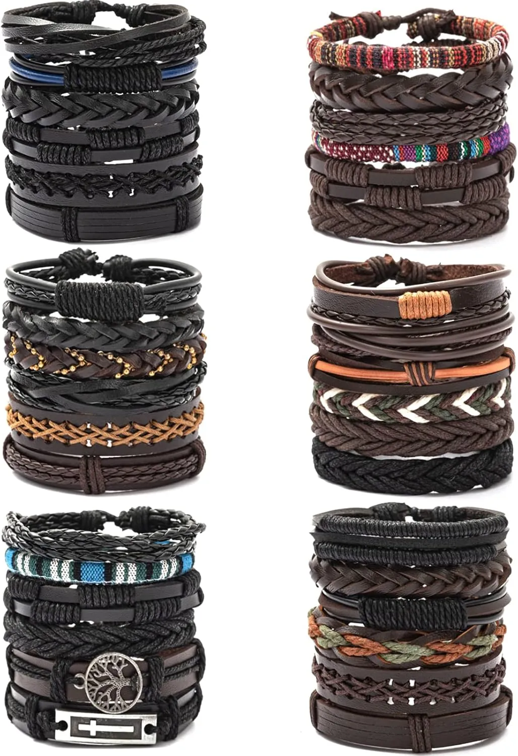 36Pcs Braided Leather Bracelets for Men Women Woven Ethnic Tribal Rope Wristbands Bracelets Hemp Cords Cuff Bracelet Set Adjustable