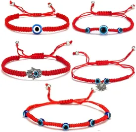 5pcs Hamsa Hand Evil Eye Bracelet Kabbalah Protection Handmade Red String Adjustable Bracelet Good Luck Minimalist Jewelry for Women Men
