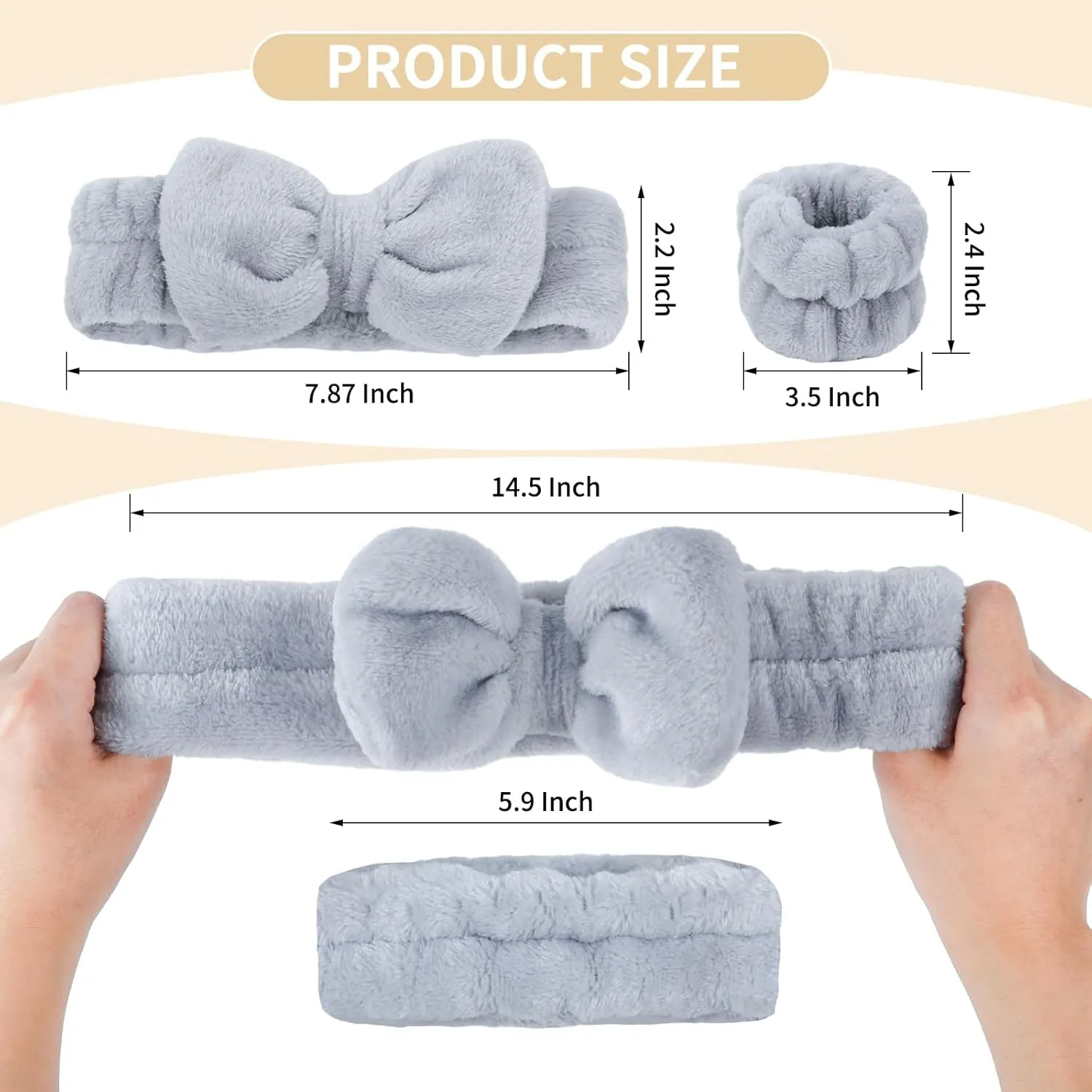 6 Pcs Spa Headband and Wristbands,Coral Fleece Makeup Headband Cosmetic Headband for Washing Face, Bow Headbands for Shower Terry Cloth Headbands for Women Facial Hair Band