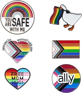 6 Pride Pins Pride Ally Flag Button Rainbow Pins for Ties, Suit Lapels, Jackets, Shirts, Hats, Scarves, Sweaters, Bags