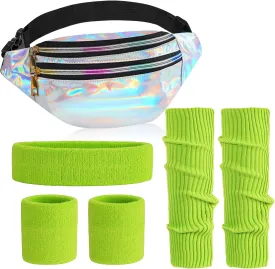 80s Accessories for Women, Leg Warmers 80s Costumes Workout Outfit Holographic Fanny Pack Neon Headband Wristbands