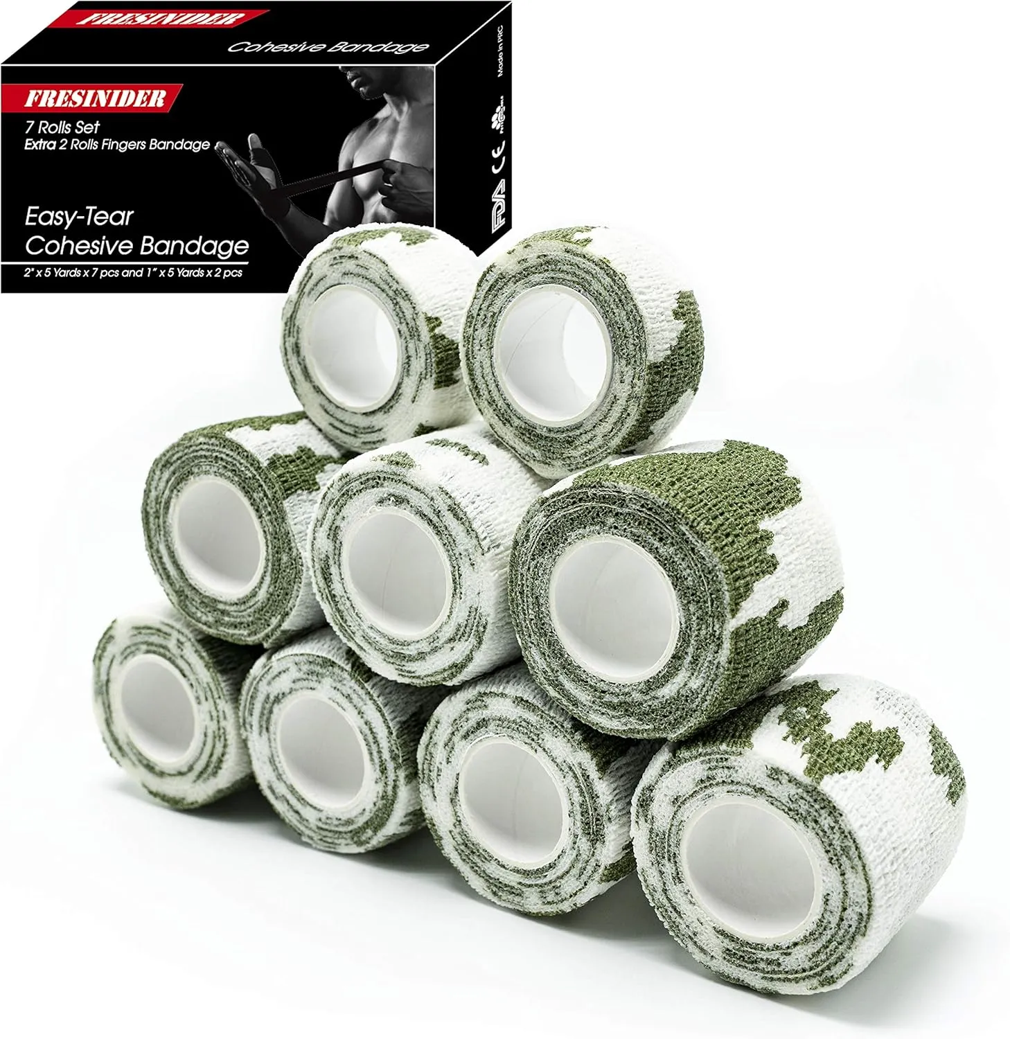 9 Rolls Self Adhesive Wrap Athletic Tape Gauze, Breathable Elastic Cohesive Bandage for Sports Injury & Pet (7 Pcs 2" x 5 Yards   2 Pcs 1" X 5 Yards) (Snow Camo)