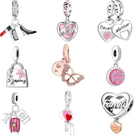 9PCS European Charms Beads Pendant For Pandora Bracelet, Charms for DIY Bracelets Necklace Jewellery Gift for Birthday Valentine's Day Party Christmas Mother's Day Heart Love MOM Balloon