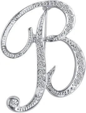 A-Z 26 Letters Pins Brooches Silver Plated Metal Broaches Pins-Clear Crystal Initial Breastpin