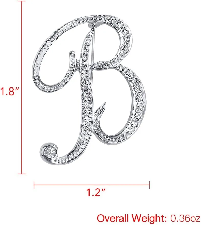 A-Z 26 Letters Pins Brooches Silver Plated Metal Broaches Pins-Clear Crystal Initial Breastpin