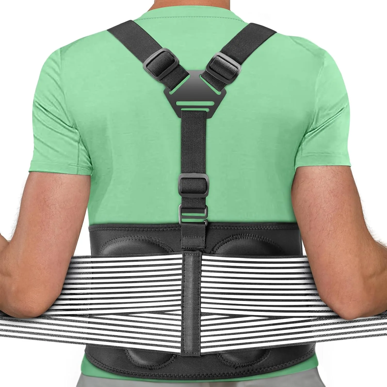 AllyFlex Sports Back Brace For Lifting Work Y-shape Suspenders Safety Belt With Dual 3D Lumbar Support Relieve Pain, Prevent Injury - L