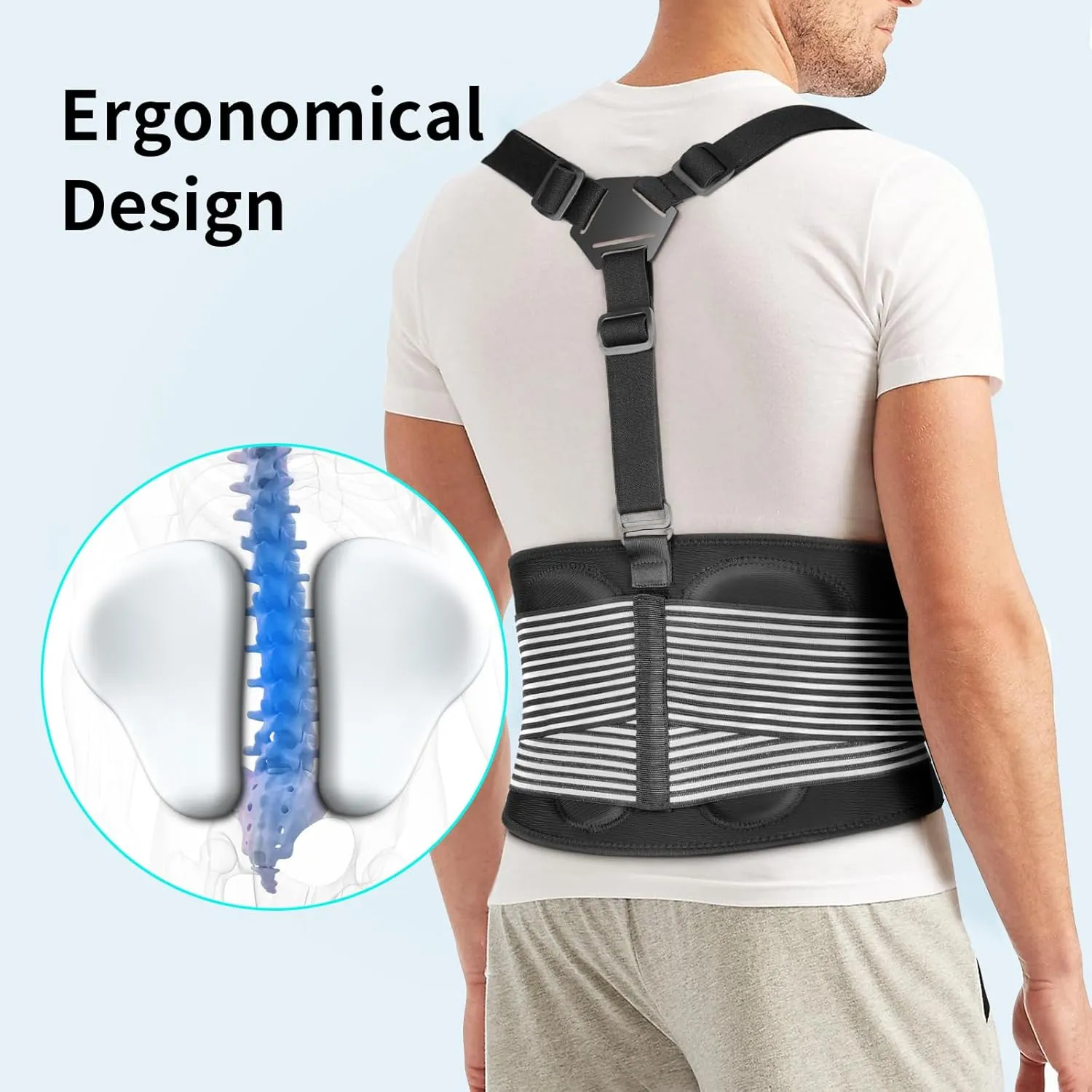 AllyFlex Sports Back Brace For Lifting Work Y-shape Suspenders Safety Belt With Dual 3D Lumbar Support Relieve Pain, Prevent Injury - L