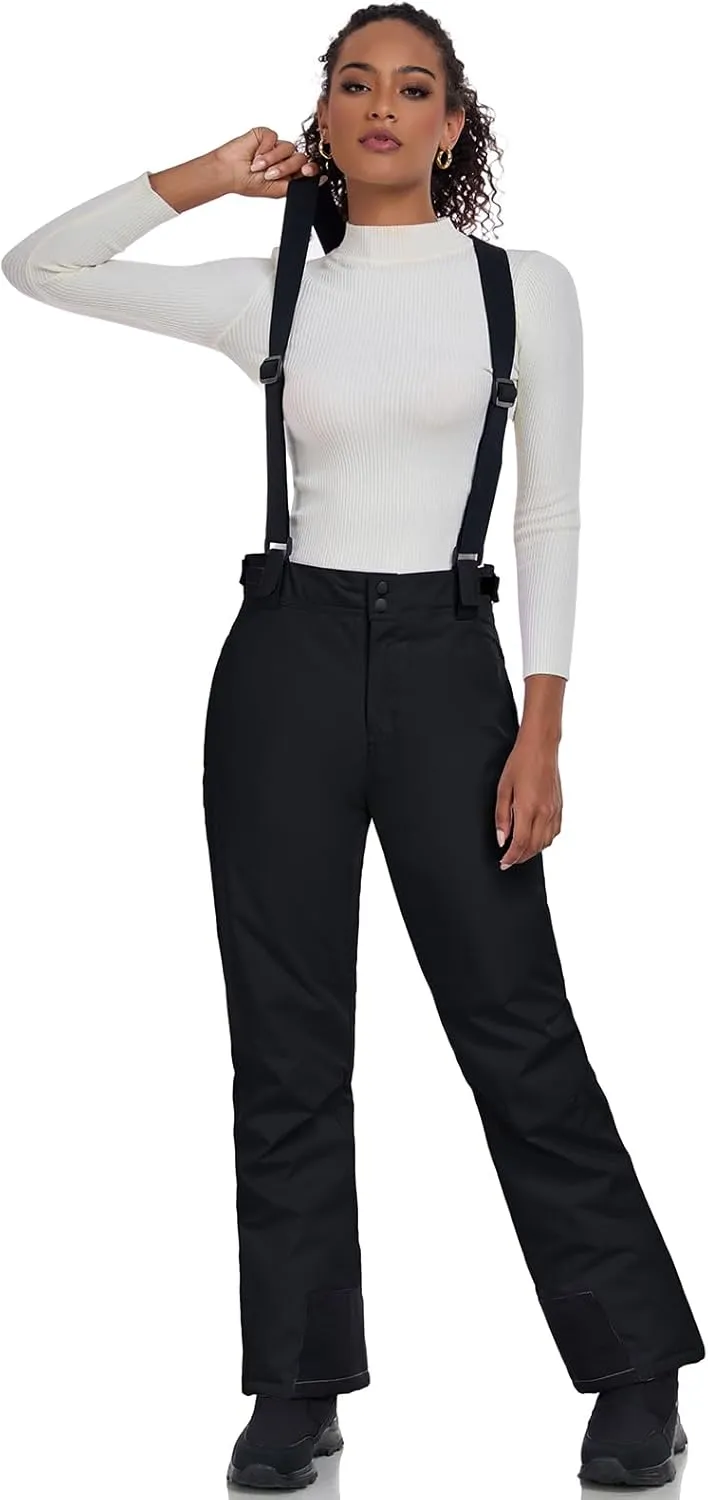 ALSOGO Women's Insulated Snow Pants Winter Warm Ski Pant Outdoor Waterproof Snowboard Bibs with Detachable Suspender