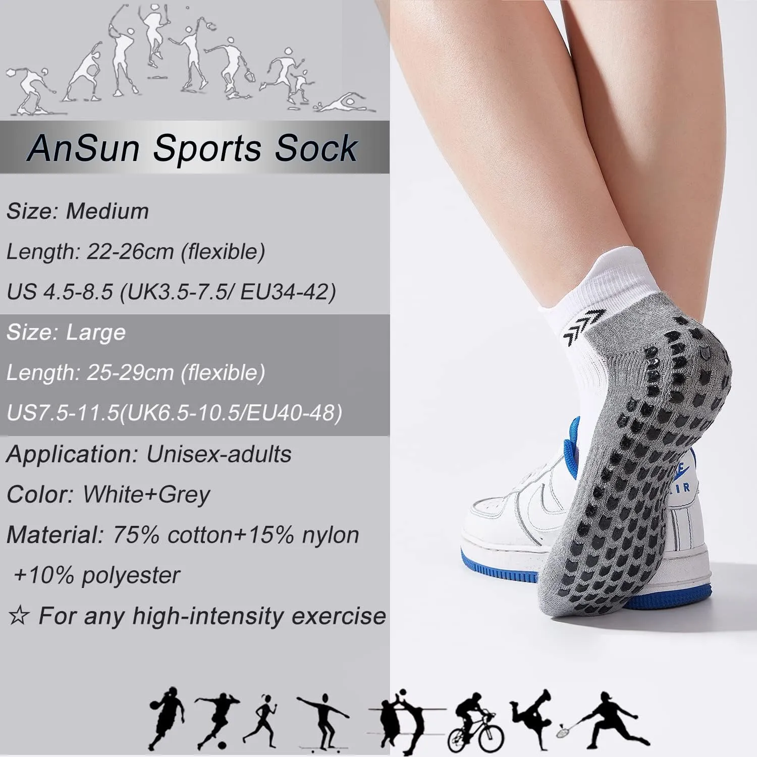 Anti-slip Football Socks for Men Women, Breathable, Cushioned, Cotton Grip Sports Sock for Soccer Yoga Basketball