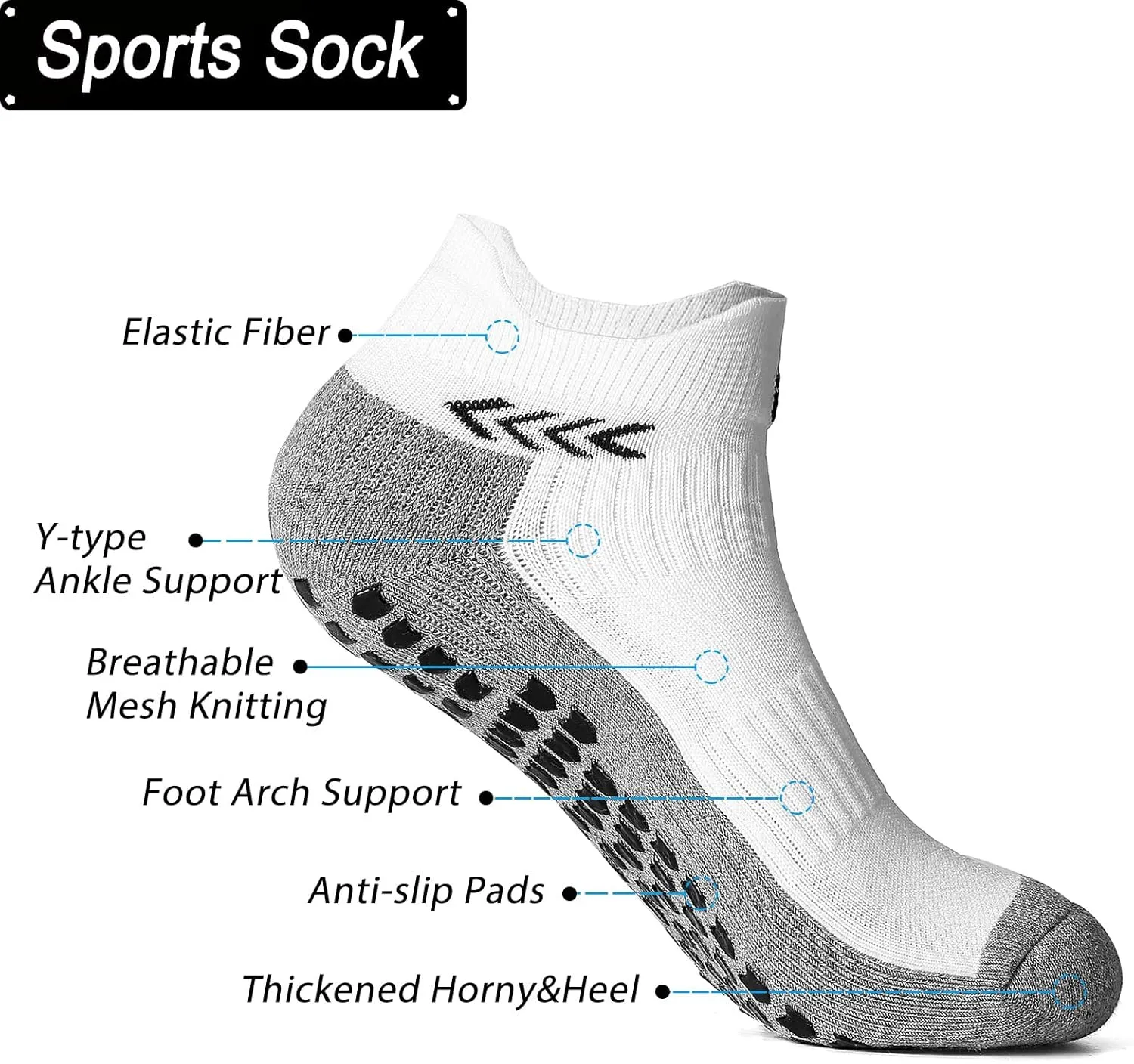 Anti-slip Football Socks for Men Women, Breathable, Cushioned, Cotton Grip Sports Sock for Soccer Yoga Basketball