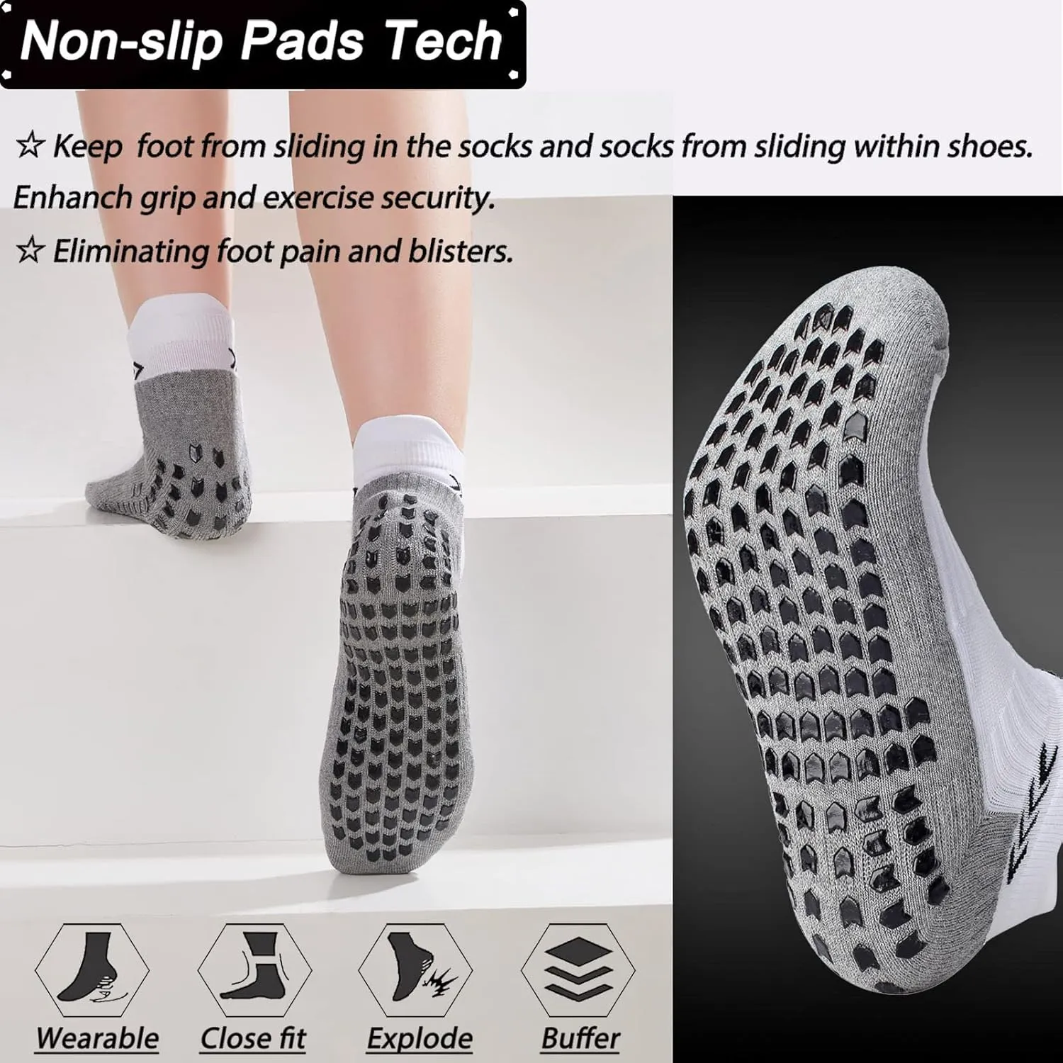 Anti-slip Football Socks for Men Women, Breathable, Cushioned, Cotton Grip Sports Sock for Soccer Yoga Basketball