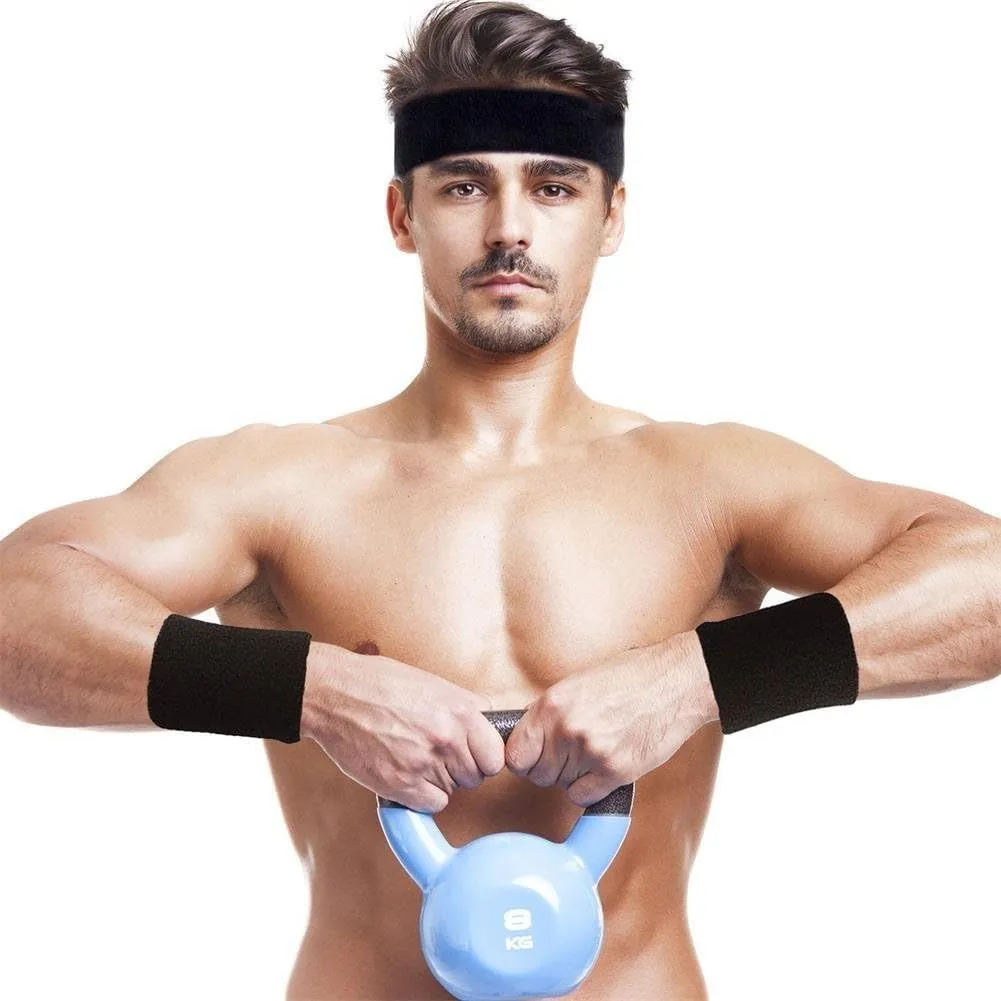 Athletic Moisture Wicking Sweatband Headband Wristband for Men Women Sports