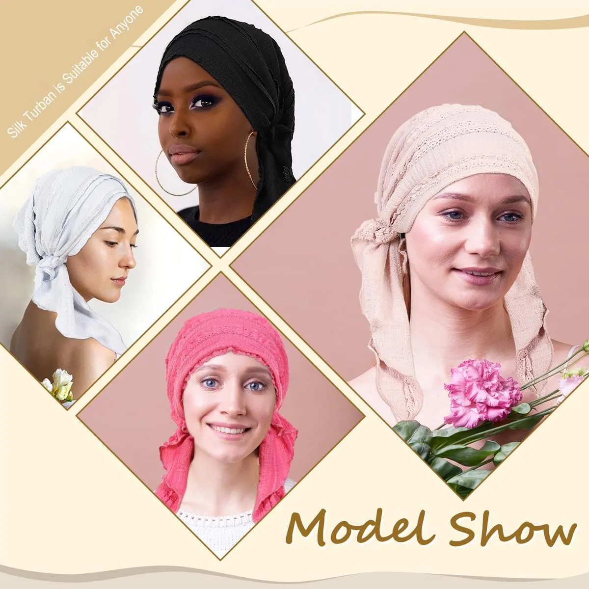 Babalet Slip-On Pre-Tied Beanie Women Headwear Turban Beanie Caps Head Wrap Headscarf for Women Sleep Hair Cover Hat