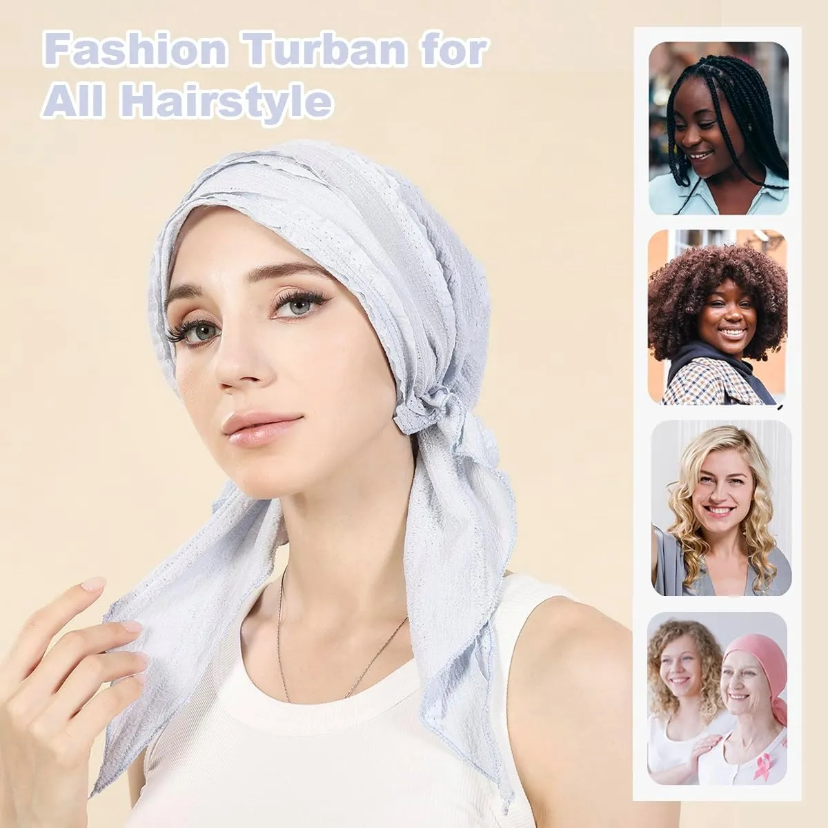 Babalet Slip-On Pre-Tied Beanie Women Headwear Turban Beanie Caps Head Wrap Headscarf for Women Sleep Hair Cover Hat