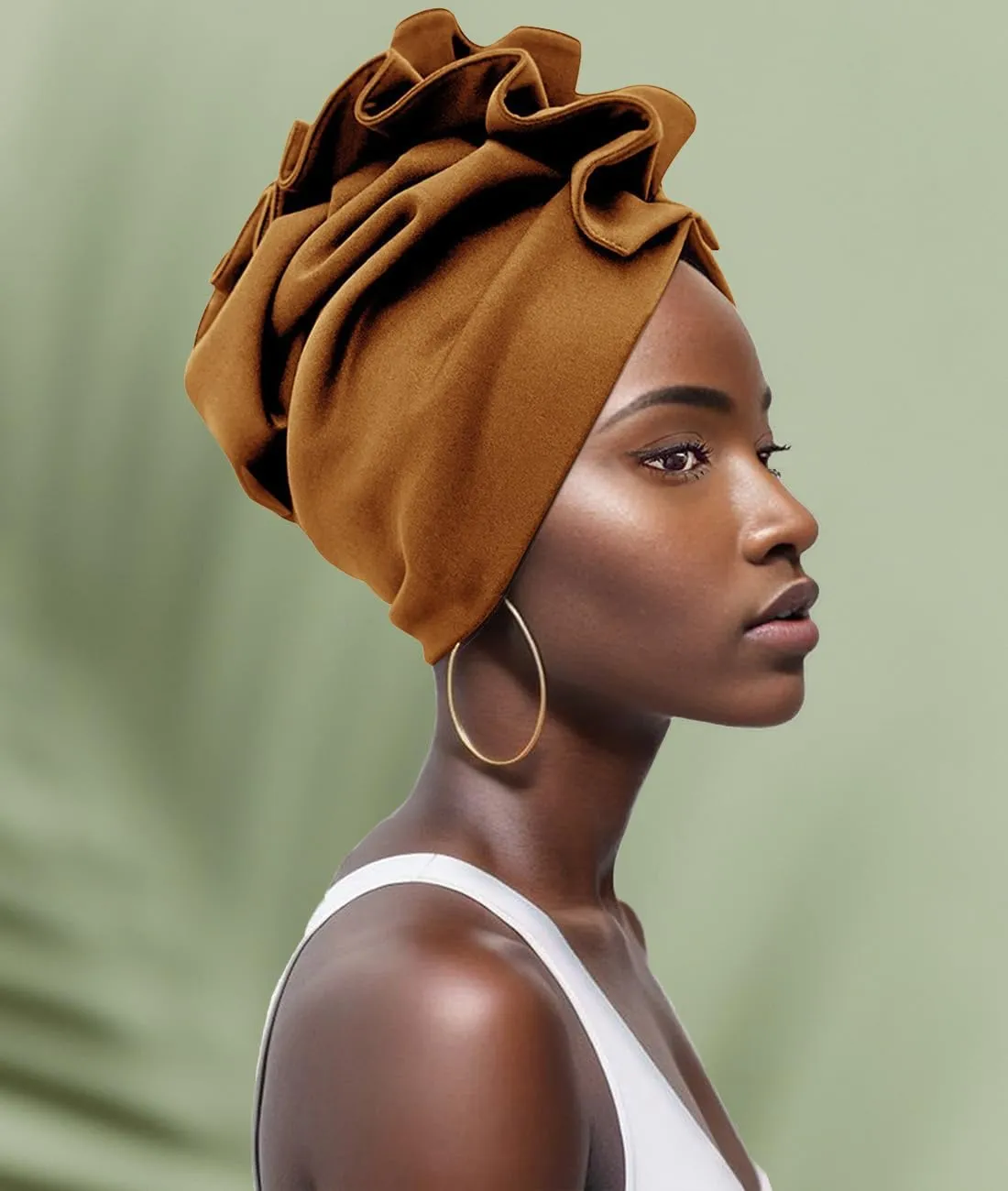 Babalet Stretch Turban Hats African Double Layered Headwraps Soft Pre-Tied Bonnet Hair Wrap Ruffles Turbans for Black Women