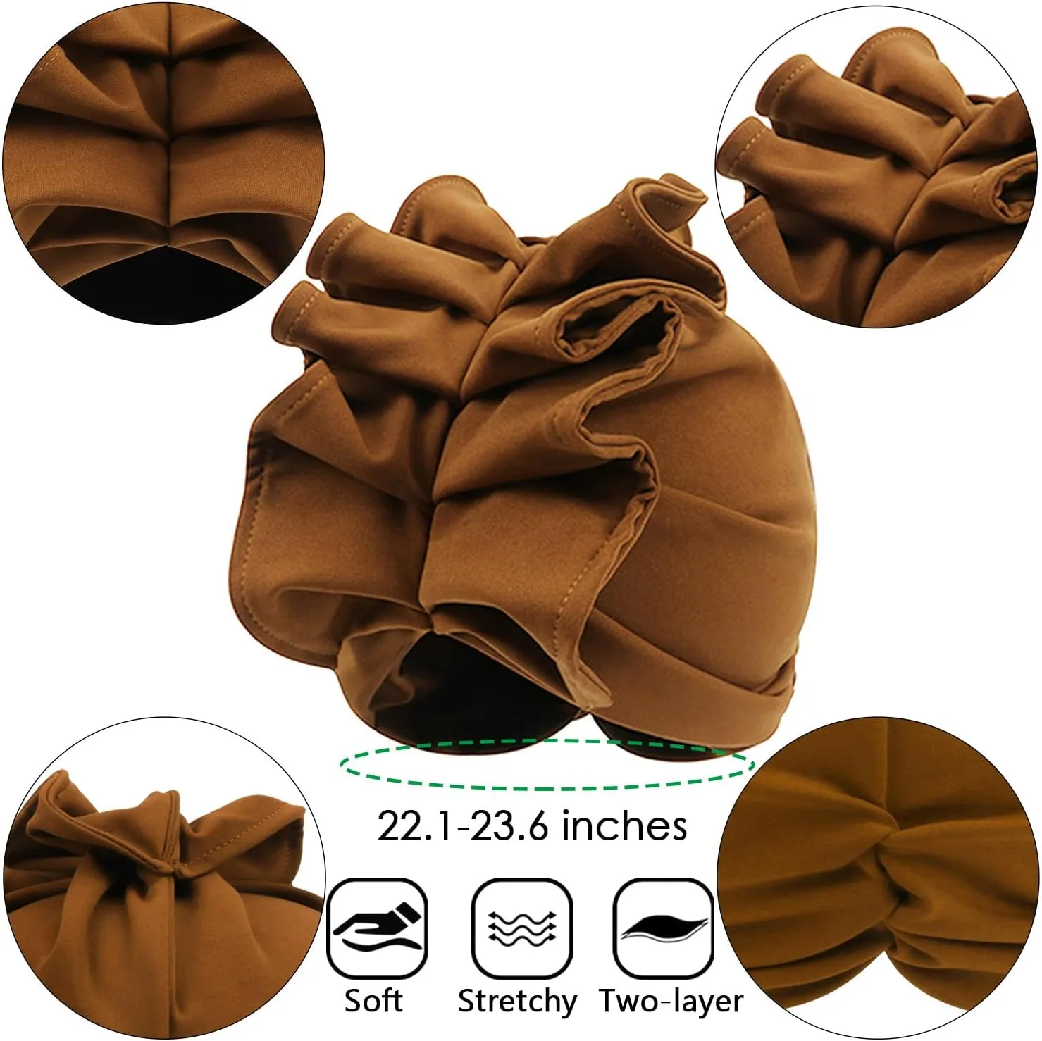 Babalet Stretch Turban Hats African Double Layered Headwraps Soft Pre-Tied Bonnet Hair Wrap Ruffles Turbans for Black Women