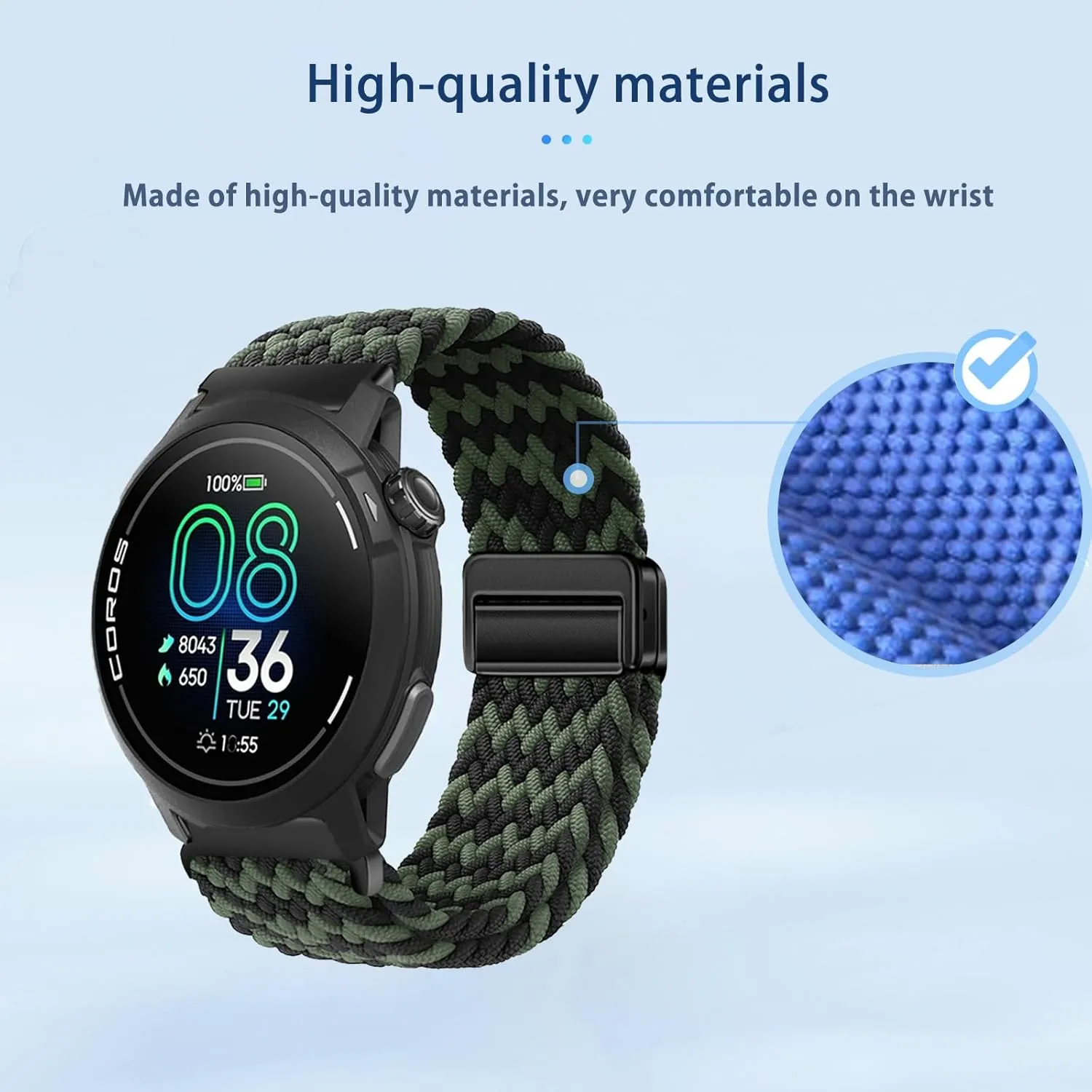 Band for COROS PACE Pro GPS Sport Watch, Breathable Braided Wristbands,Sport Replacement Strap,Adjustable Wristband,Women Men,Nylon Braided Band for COROS PACE Pro