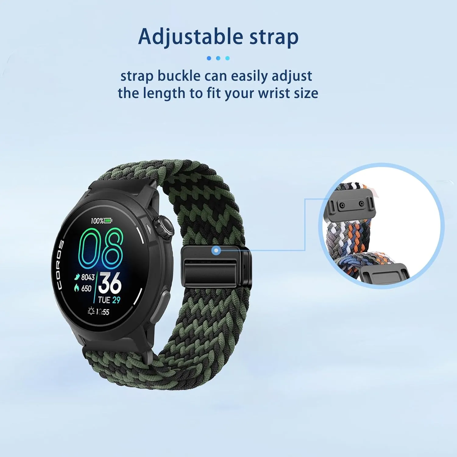 Band for COROS PACE Pro GPS Sport Watch, Breathable Braided Wristbands,Sport Replacement Strap,Adjustable Wristband,Women Men,Nylon Braided Band for COROS PACE Pro