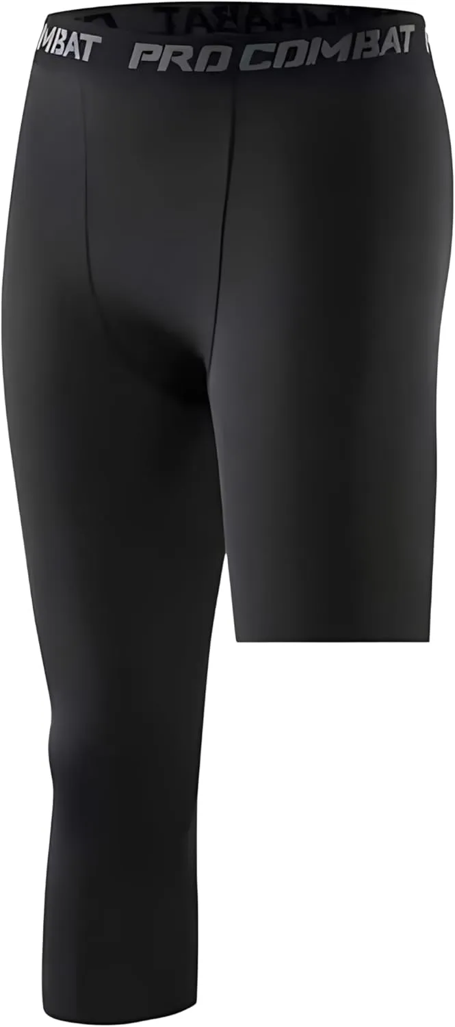 BaronHong Basketball Single Leg Tight Sports Pants 3/4 One Leg Compression Pants Athletic Base Layer Underwear