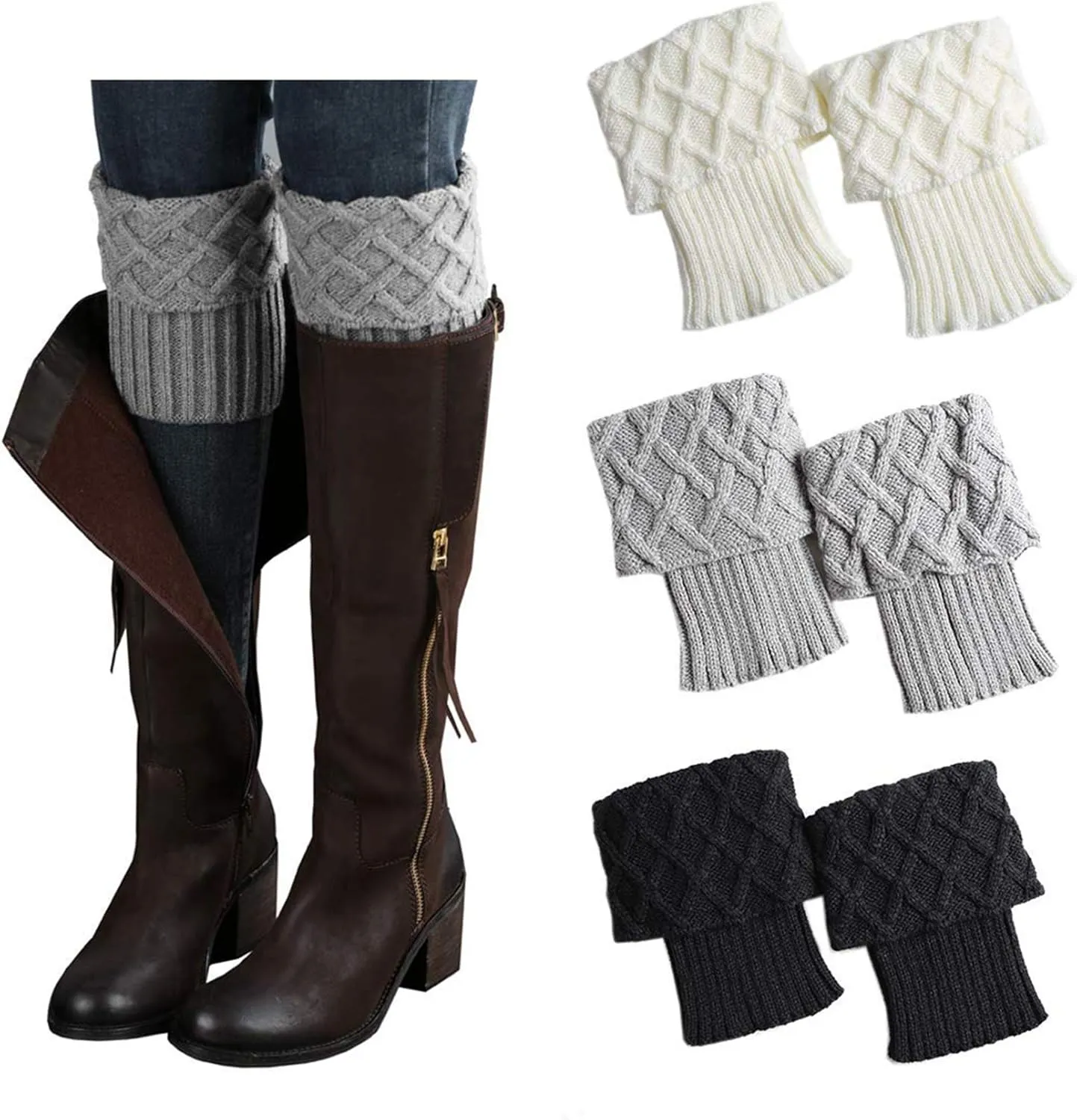 Bestjybt 3 Pairs Womens Short Boots Socks Crochet Knitted Boot Cuffs Leg Warmers Socks