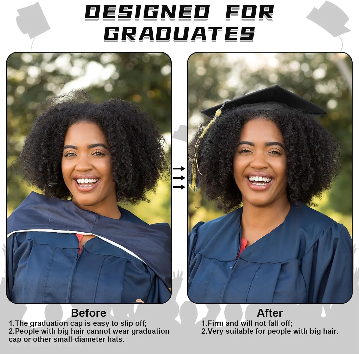 Black Graduation Cap Headband, Secure Grad And Hairstyle With 4 hair clips, Grad Cap Headbandfor Graduates, Students