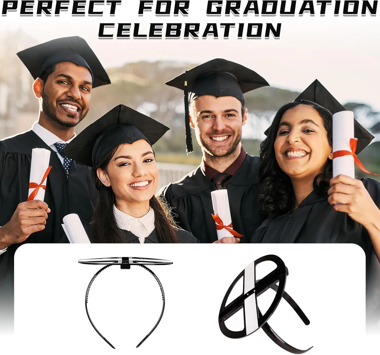 Black Graduation Cap Headband, Secure Grad And Hairstyle With 4 hair clips, Grad Cap Headbandfor Graduates, Students