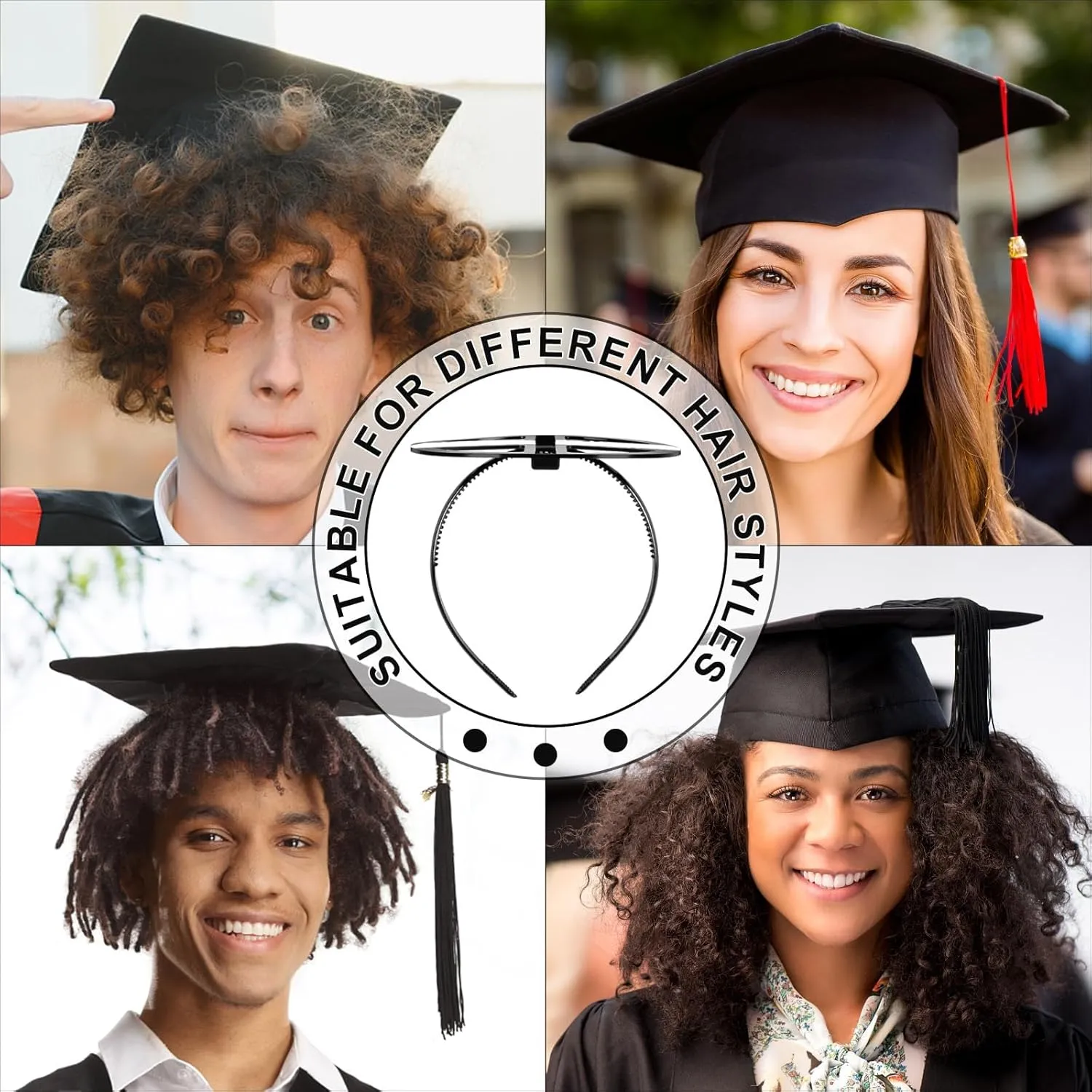 Black Graduation Cap Headband, Secure Grad And Hairstyle With 4 hair clips, Grad Cap Headbandfor Graduates, Students