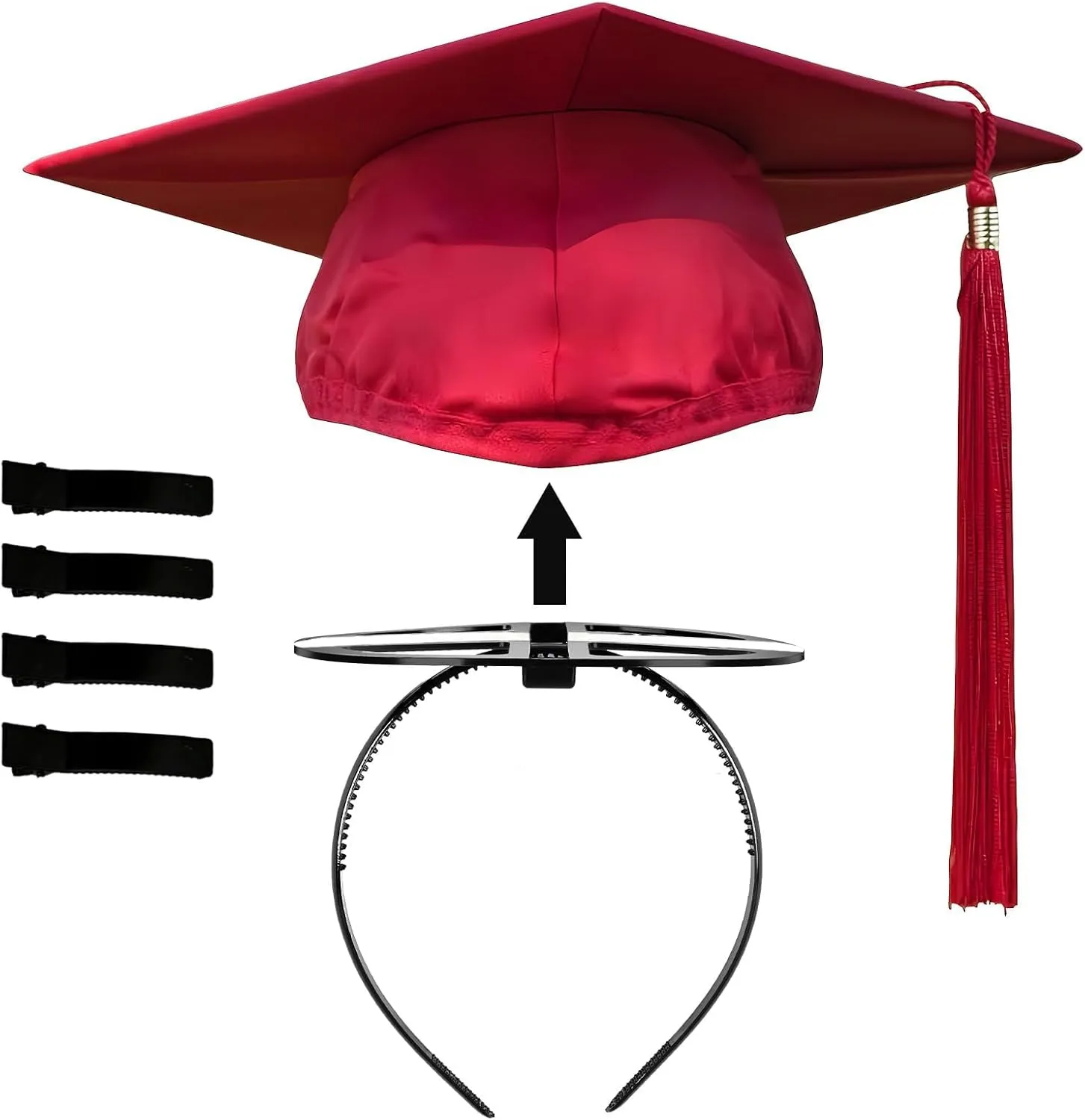 Black Graduation Cap Headband, Secure Grad And Hairstyle With 4 hair clips, Grad Cap Headbandfor Graduates, Students